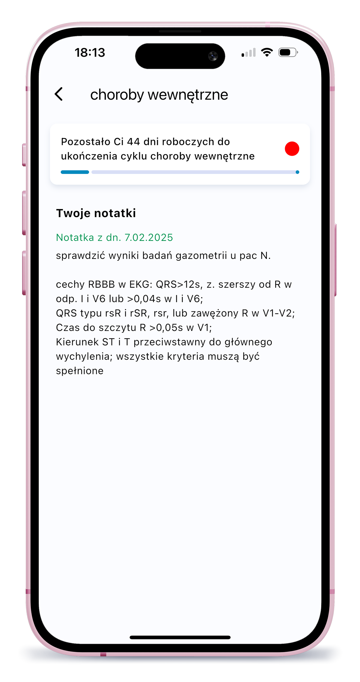 Pasek postępu i licznik dni przy stażu cząstkowym